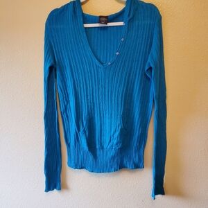 Hooded Lightweight Sweater Top, blue
